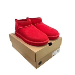 UGG Classic Ultra Mini Samba Red Suede Fur Comfort Womens Boots SZ US 9 NIB Read
